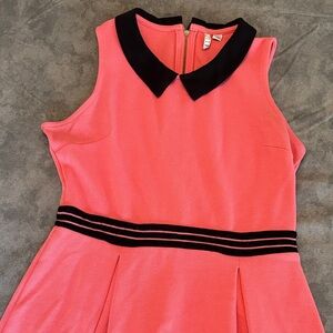 Elle Coral and Black Midi Dress